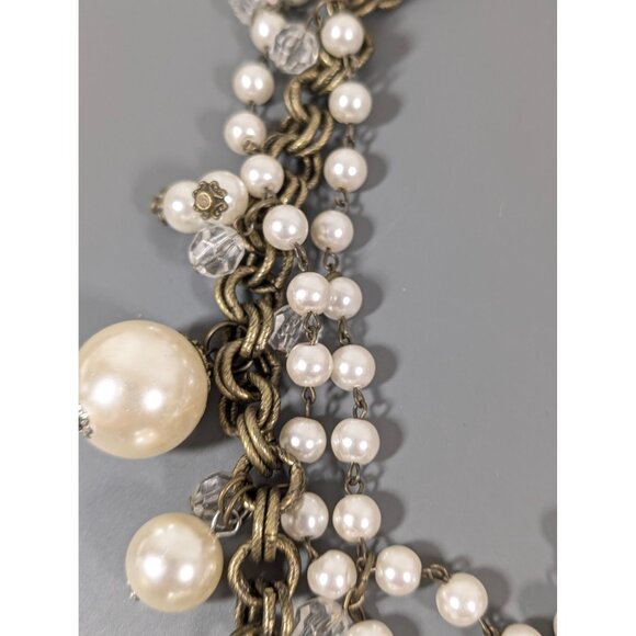 Dark Bronze Tone Faux Pearl Multi Chain Necklace Chunky Statement Bold 17.5" - Picture 8 of 9